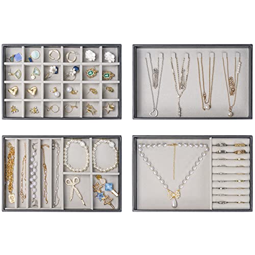 Image of ProCase Stackable Jewelry Organizer Trays for Drawers, Jewelry Drawer Inserts Container Display Case Storage for Earring Necklace Rings Bracelet with Removable Dividers -Black, 4 Layers