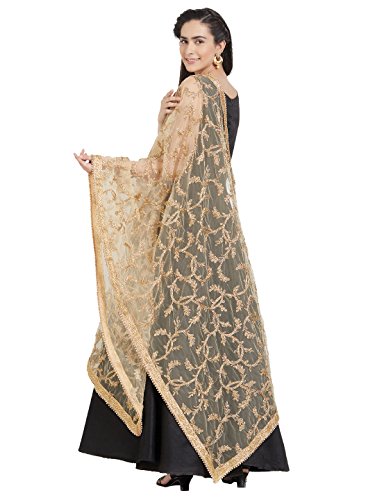 Woman's Gold Embroidered Net Dupatta3