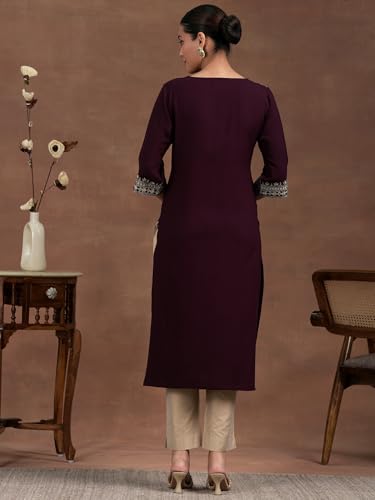 Image of Libas Womens Embroidered Viscose Straight Kurta for Women | Ethnic wear | Bridal Suit | Wedding Dress | Occasion wear
