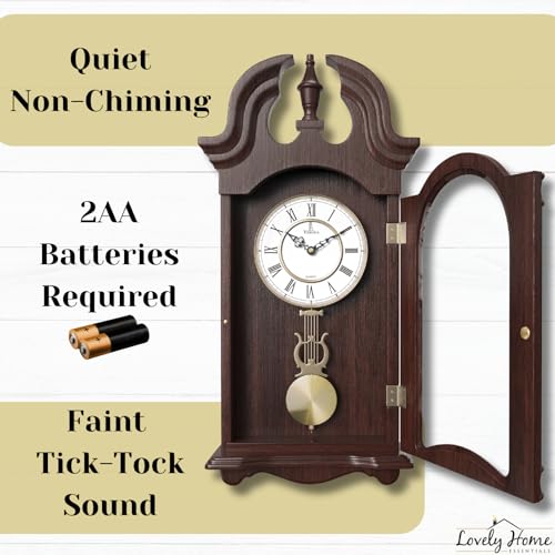 Pendulum Wall Clock Battery Operated - Wooden Hanging Grandfather Wall Clock with Pendulum, 23.5x9 inch - Quiet, Non-Chiming, with Real Wood for Living Room Decor, Office & Home Décor Gift - Image 5