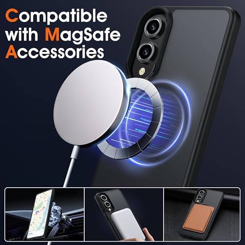Image of Oterkin Magnetic for Samsung Galaxy S25 Edge Case Matte, S25 Edge Phone Case Compatible with MagSafe Frosted Translucent Shockproof Anti-Scratch Slim Fit Case Military Grade Protection (Black)