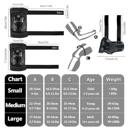 Tanden Skating Protective Gear Adult Knee and Elbow Pads Wrist Guards for Roller Skating Skateboarding, Skate Pads Adult Knee Pads for Men Women Black