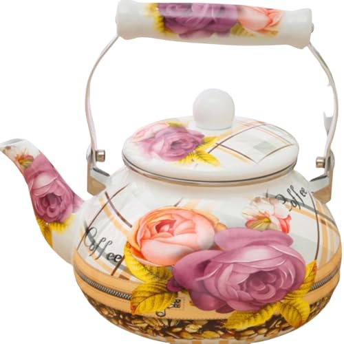 SLLS ホーローやかん 花柄 ケトル 広口 軽量 調理器具 家庭用 ガスコンロ IH対応 大容量 急須 おしゃれ (13)