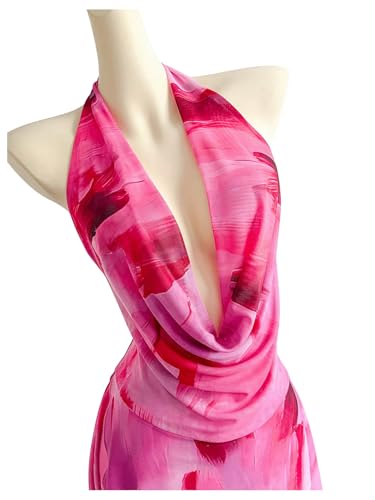 SOLY HUX Women's Tie Dye Mesh Halter Mini Dress Deep V Neck Draped Backless Sleeveless Vacation Summer Dresses4