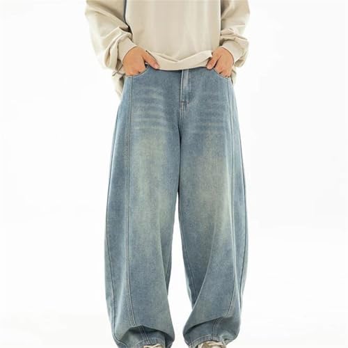 Men's Spring Oversized Washed Jeans Loose Fit Curved Cut Split Design Denim Trousers Retro Street Style2
