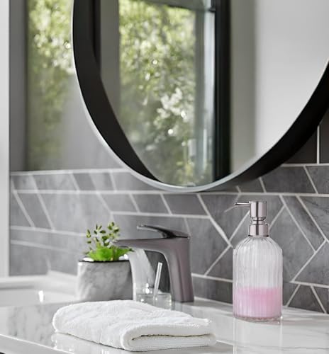 Image of Glass Soap Dispensers Brushed Nickel, for Kitchen and Bathroom, Heavey Glass Bottle 15oz, Stainless Steel Head
