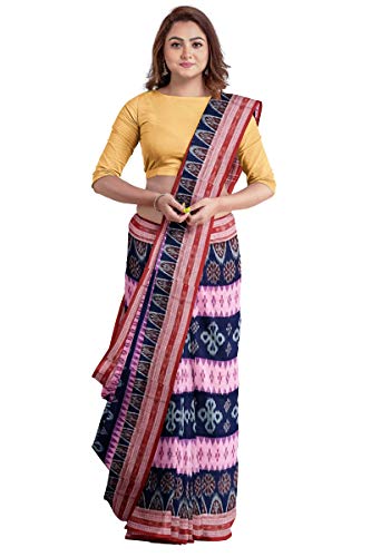 Image of Odisha Sambalpuri Handloom Ikat Women's Cotton Saree, Odisha Handloom Handmade Pure Cotton Khandua Saree, Ikkat Orissa Traditional Handloom Saree Without Blouse