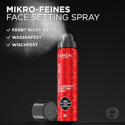 L’Oréal Paris Setting Spray zum Fixieren von Make up, Transferfest in 3 Sekunden, Fixier-Spray für bis zu 36 Stunden Halt, 3-Second Setting Mist, 1 x 75 ml