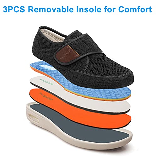 Mejormen Men's Edema Diabetic Shoes Adjustable Wide Width Outdoor Walking Sneakers Orthopedic Lightweight Comfy Casual Slippers For Elderly Swollen Feet Arthritis Recovery, Breathable 1 - Black, Us13 #TOP5