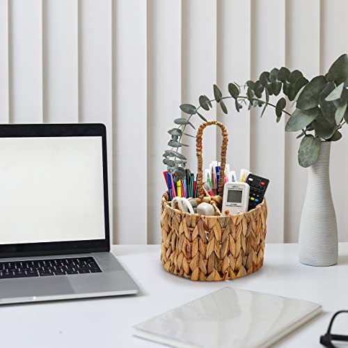 Hiceeden 2 Pack Utensil Caddy with Handle for Countertop, Water Hyacinth Silverware Caddy Holder Organizer, Hand Woven Flatware Cutlery Caddy for Picnic, Party