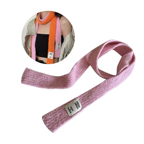 Women Winter Solid Color Scarf Dopamine Styling Neckerchief Y2k Decorative Thin Knitted Neck Guard Lightweight Knit Sca4