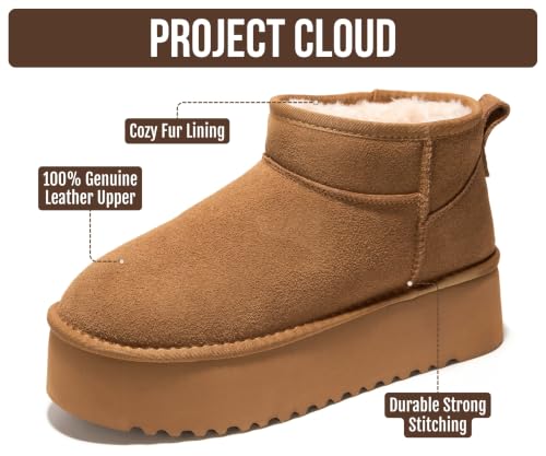 Image of Project Cloud 100% Genuine Leather Platform Ankle Boots for Women | Memory Foam Insole Lightweight Winter Booties - Womens Casual Footwear Fall Shoes - Fashionable Womens Boots with EVA Outsole