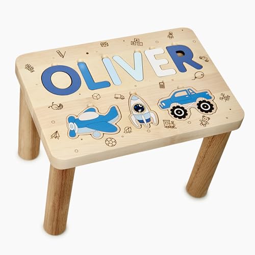 Personalized Name Puzzle Stool Toddler Step Stool 1 2 3 Year Old Gift Baby Boy Birthday Gift Wooden Toddler Chair Baptism Boy Gift