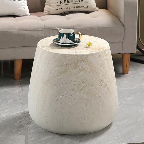 Travertine Finish Magnesium Oxide Tapered Side Table Round Accent End