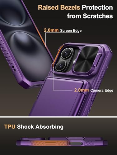 Image of Vihibii for iPhone 16 Case Wallet with Card Holder (4 Cards) [RFID Blocking] & Slide Camera Cover, Military Grade Drop Protection, Hard Back & Silicone Edge Phone Case, 6.1 inch 2024, Dark Purple