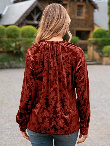 Simplee Velvet Tops for Women Long Sleeve Button Down Shirt Fall Blouses Dressy Casual Holiday Party Outfits 20254