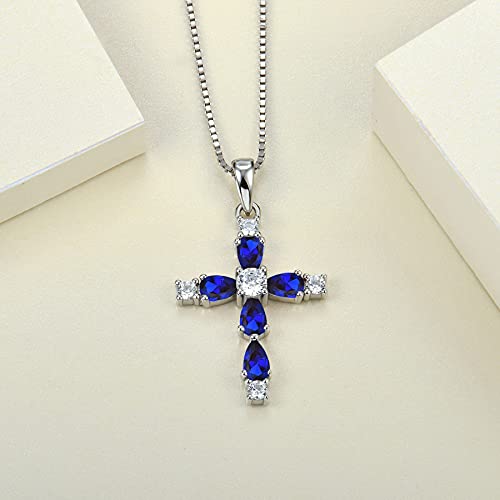 YL Cross Necklace for Women 925 Sterling Silver Halo Gemstone Pendant Birthstone Religious Jewelry for Mom4