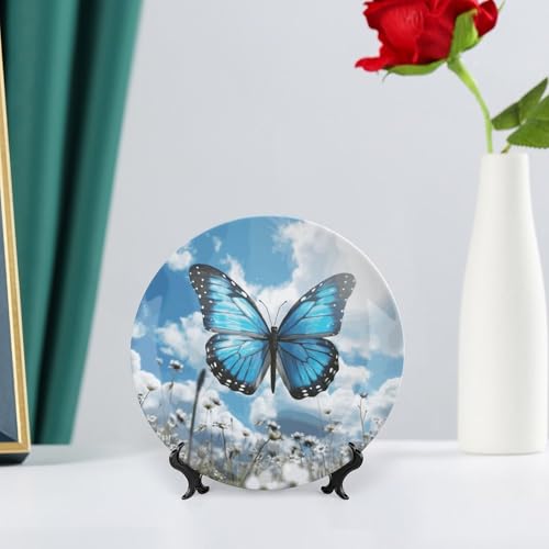 Plato Decorativo de Porcelana Hueso Mariposa Azul 6 pulgadas miniatura 6
