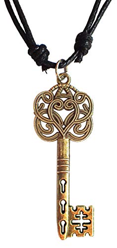Antique Bronze Celtic Knot Skeleton Key Charm Pendant Adjustable Cord Necklace