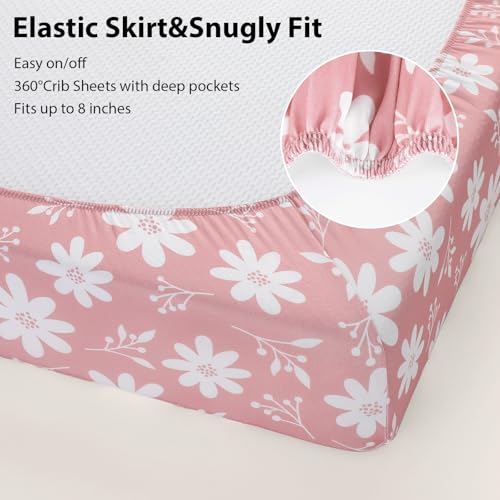 Image of Baby Crib Sheets Girl, 3 Pack Toddler Bed Sheets Fit for 52 inchx28 inch Standard Crib and Toddler Mattresses, Super Soft Microfiber Pink Butterfly Flower