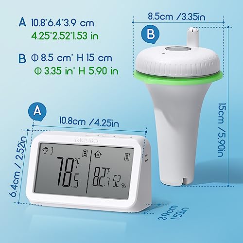 Inkbird Ibs-P02R Floating Pool Thermometer Set, Wireless Pool Thermometer With Indoor Temperature Humidity Monitor, Ipx7 Waterproof, For Swimming Pools, Hot Tubs, Small Ponds, Aquariums #TOP7