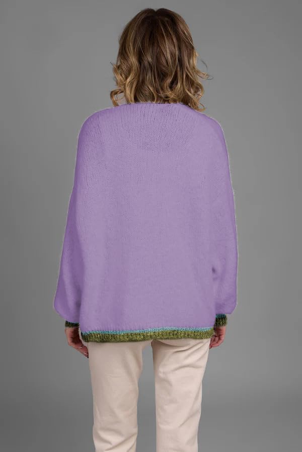 Women's Cardigan Sweater Long Sleeve Color Block Open Front Casual Knit Outerwear - Image 6