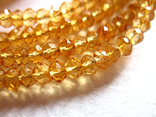 Citrine micro facettée éclat solaire, mini perles régulières de 3 à 3.5 mm pour enfilage fin