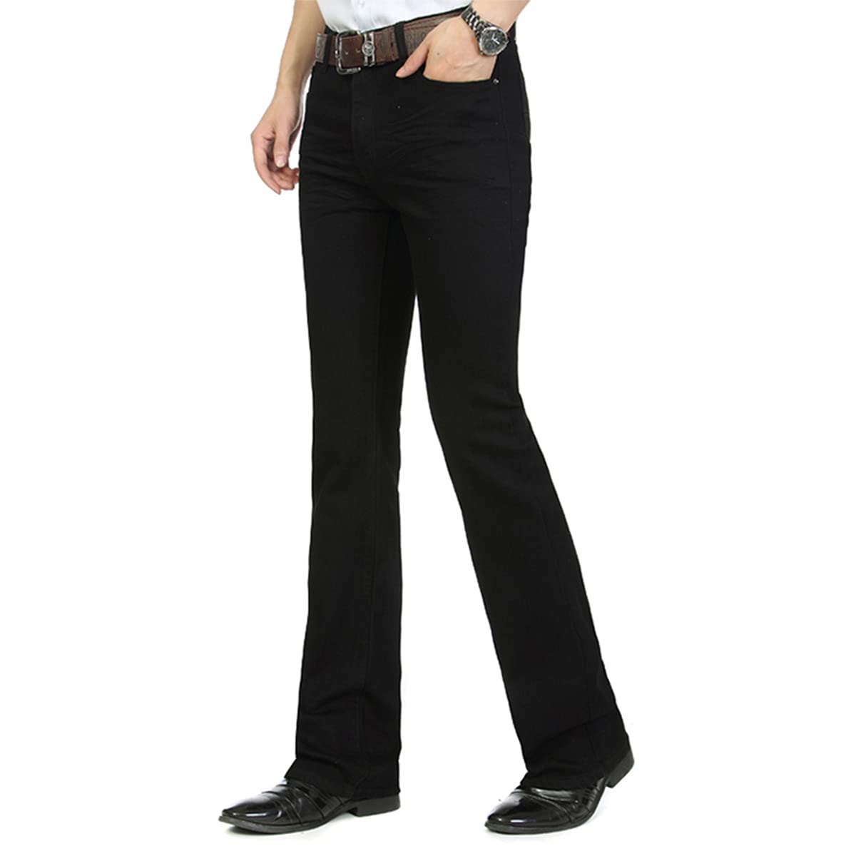 Caige Klassische Bootcut Jeans für Männer, Slim-Fit-Stretch-Denim-Hose
