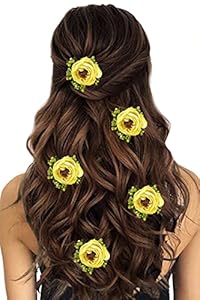 Hair Flare Women Attractive Royal Look Artificial Rose Flower Bridal Wedding Hair Accessories/Hair Pins/Juda Pins for Women and Girls- Yellow, 2255