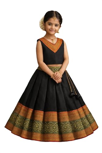 Lehenga Choli fille jacquard floral noir Amzira pour grand événement