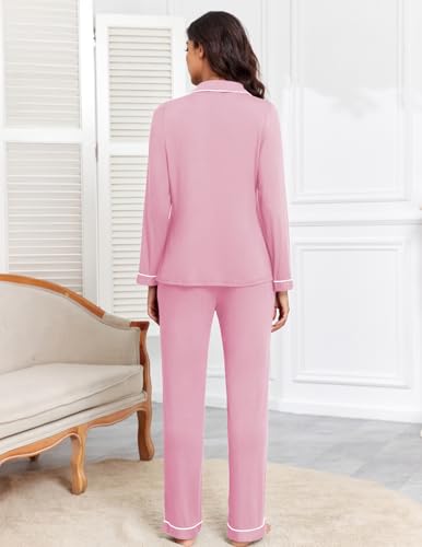 Image of Veseacky Women's Ribbed Knit Pajamas Set 2 Piece Warm Soft Loungewear Sleepwear Pjs S-XXL