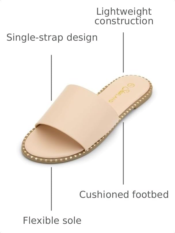 Image of Shoe Land Flat Sandals for Women - Slip-On Slides with Cushioned Footbed | Comfortable Dressy & Casual Open Toe Summer Sandals for Beach, Travel & Everyday Wear