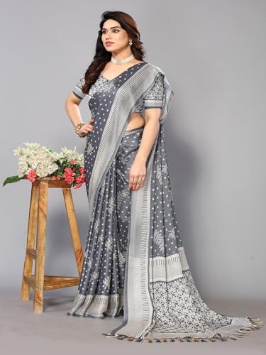 Image of Amazon Brand - Tavasya Womens Blocked Printed Daily Wear Chiffon Georgette Saree With Blouse With Blouse