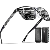 ATTCL Polarised Sunglasses Mens for Driving: UV400 Protection Square Shades AL-MG Metal Frame HD TAC Lens Hiking Travel 8587 Black Grey