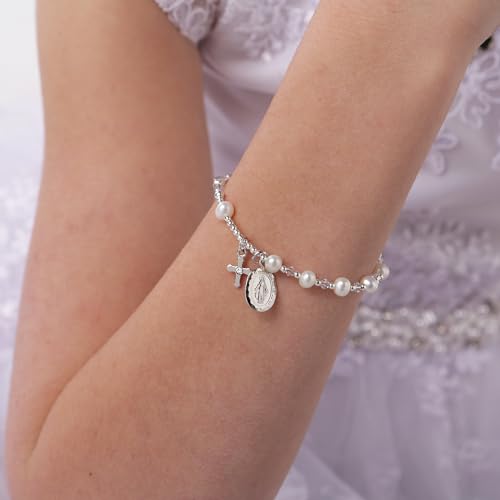 Image of Cherished Moments Girls .925 Sterling Silver and 14K Gold-Plated Cultured or Simulated Pearl Bracelets for First Communion Gifts with Poem and Gift Box