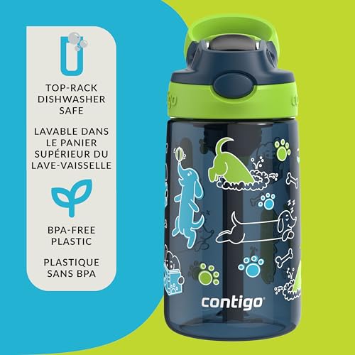 Image of Contigo Aubrey Leak-Proof Spill-Proof Water Bottle, Lime with Dogs, 14 oz