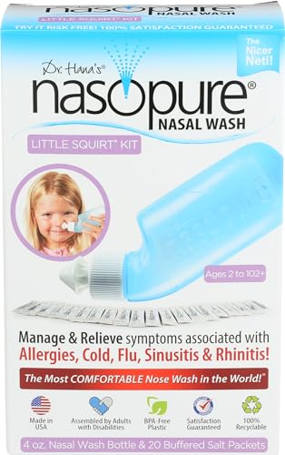Nasopure Nasal Wash, Little Squirt Kit, “The Nicer Neti Pot” Sinus Wash Kit, Comfortable Nasal Rinse 4 Oz Bottle & 20 Salt Packets (3.75 Gr Each), Nasal Congestion, Cold, Allergy, Nasal Irrigation