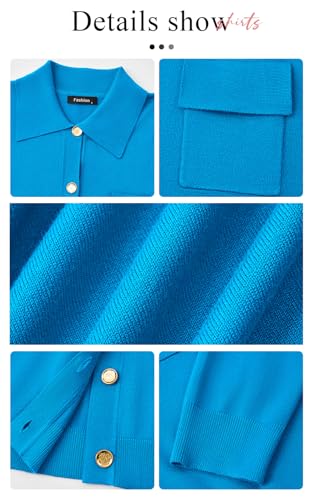PRETTYGARDEN Women's 2026 Spring Long Sleeve Knitted Button Down Shirts Light Collar Cardigan for Women Dressy Casual Tops (Blue, Medium) — view 5