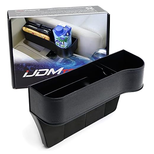 iJDMTOY (1) Black PVC Console Side Pocket Organizer, Car Seat Catcher w/Cup Holder Compatible With Drinks, Key, Wallet, Phone, Sunglasses, etc