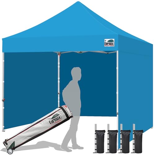Image of Eurmax USA 10x10 Pop Up Canopy Tent,Commercial Tent with Patented No-Tip Rolling Bag,4 Zippered Removable Walls,UV & Water Resistant Canopy Top,Heavy Duty Outdoor Gazebo,Instant Shelter(Sky Blue)