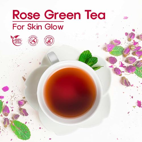 Image of Teaaza Rose Green Tea Bags | 25 Pieces | For Glowing Skin | Made with 100% Whole Leaf & Natural Rose Petals