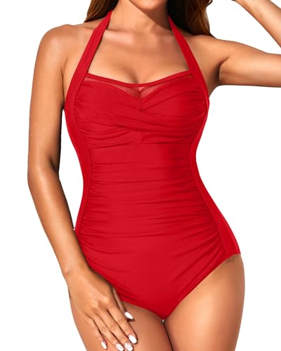 Image of Aqua Eve One Piece Bathing Suit for Women Tummy Control Swimsuit Slimming Vintage Swimwear