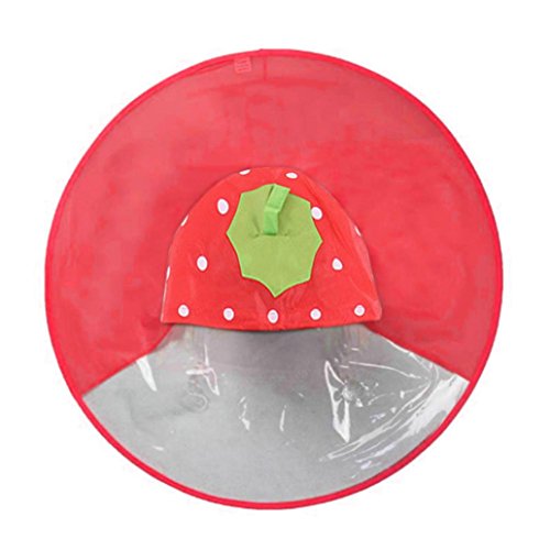 Preisvergleich Produktbild - Mingfa süßer Comic-Regenmantel-Schirm, UFO-Regenmantel, faltbar, wiederverwendbar, wasserdichter Poncho, für den Kopf, Draußen, für Kinder, Jungen und Mädchen, S, rot, 1