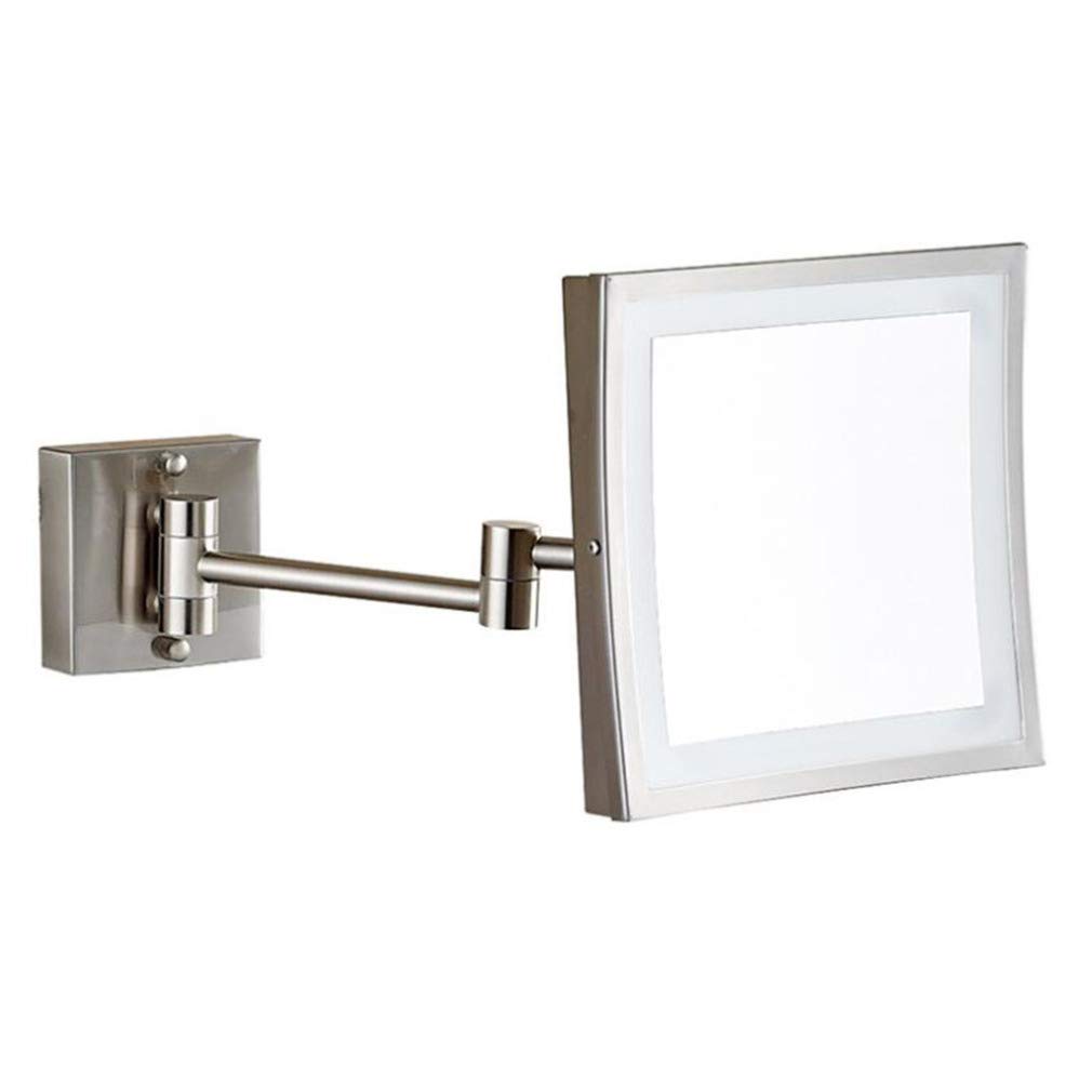 Miroir de maquillage LED grossissement 3X extensible avec bras articulé nickel