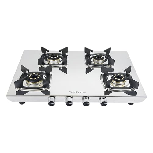 Image of Everflame Photon 4 Burner Gas Stove | Manual Ignition | 5G Brass Burners | ISI Certified | SS Cooktop | 5 Years Warranty on (Body & Burners) + 2 Year Comprehensive Warranty + Doorstep Service