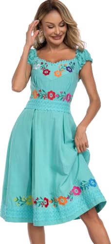 Image of Women's Mexican Dress Embroidered Causal Lace Party Dress