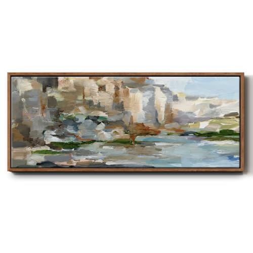 Renditions Gallery Floater Framed Canvas Home Decor Wastern Cliffs Abstract Art Work Wall Hanging Decoration for Office Bedroom Kitchen Lobby - 8"X20" WALNUT Frame GAL039