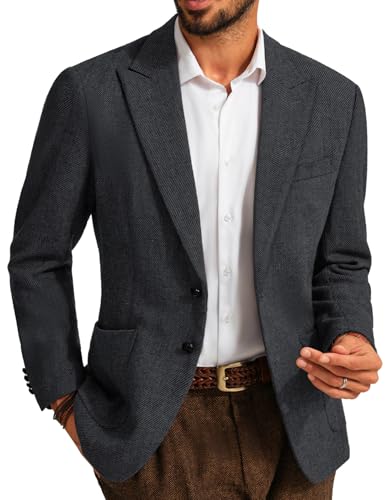 PJ PAUL JONES Sakko Tweed Herren Regular Fit Klassisch Wolle Blazer Jackett Business Anzugjacke (Dunkelgrau, XXL)