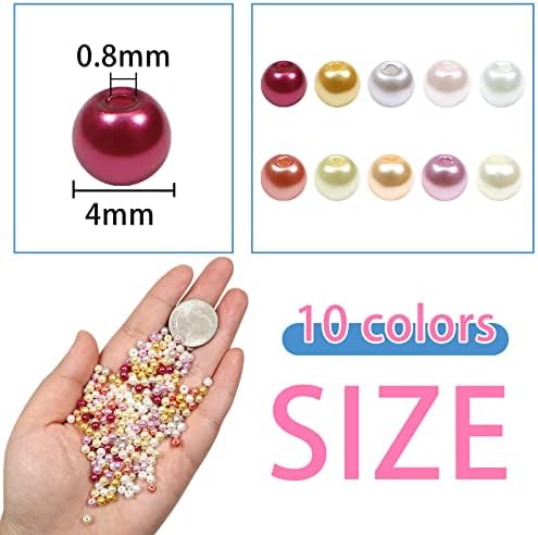 TOAOB 1000pcs Glass Pearls 10 Colors Round Tiny Loose Imitation Pearl Beads 4mm for Jewelry Making Craft Decoration