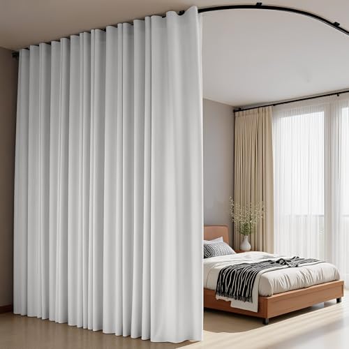 Room Divider Curtains Flexible Ceiling Tracks set Curtain track Ceiling Mount Blackout Curtain for Living Room Bedroom Ceiling Curtain Rod Privacy Divider Panel W100xH84 GreyishWhite Drape&Black rail